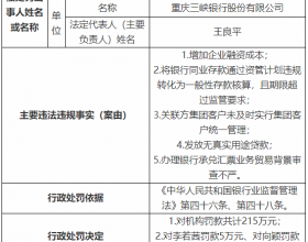 重庆三峡银行5宗违法